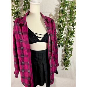 Vintage 90's Napa Valley Petites Women's Pink Black Heart Button Up Size Medium